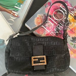 Fendi Leather-Trimmed Zucchino Baguette